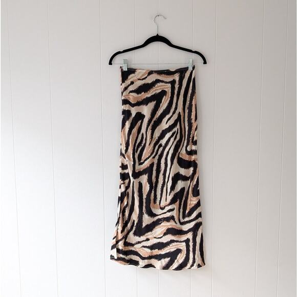 Topshop Tiger Animal Print Maxi Bias Satin High Rise A-line Skirt in Multi, sz 4 - Picture 2 of 8
